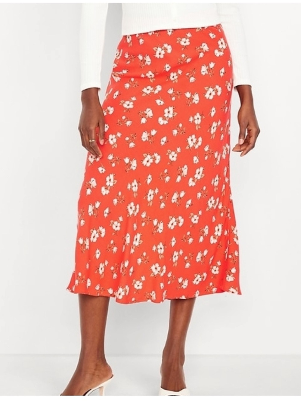 Old Navy Floral Midi Skirt Orange Red Size 3X NEW
